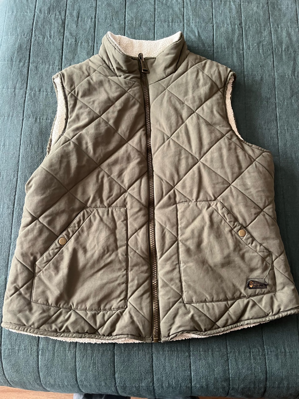 Quilted Olive Green Sherpa-Lined Vest size XL